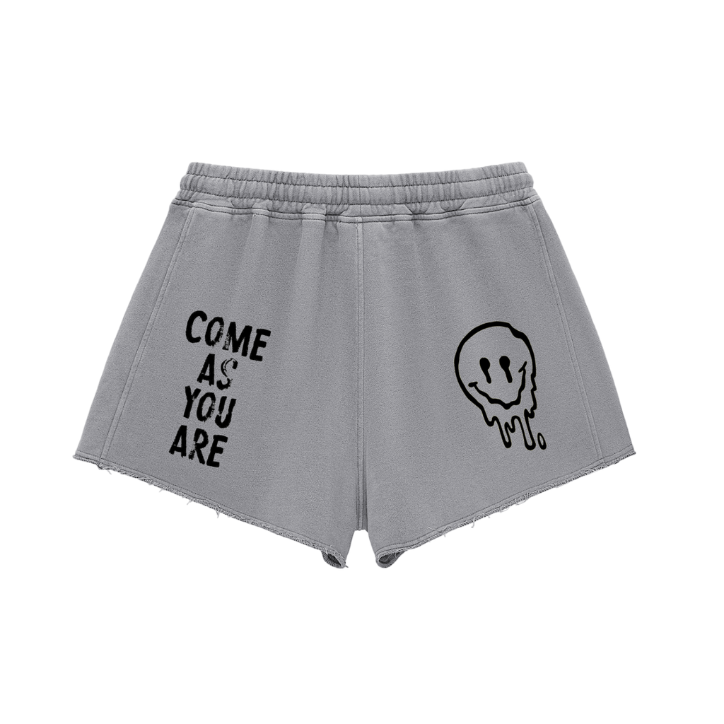 Snow Washed Raw Edge Drawstring Shorts