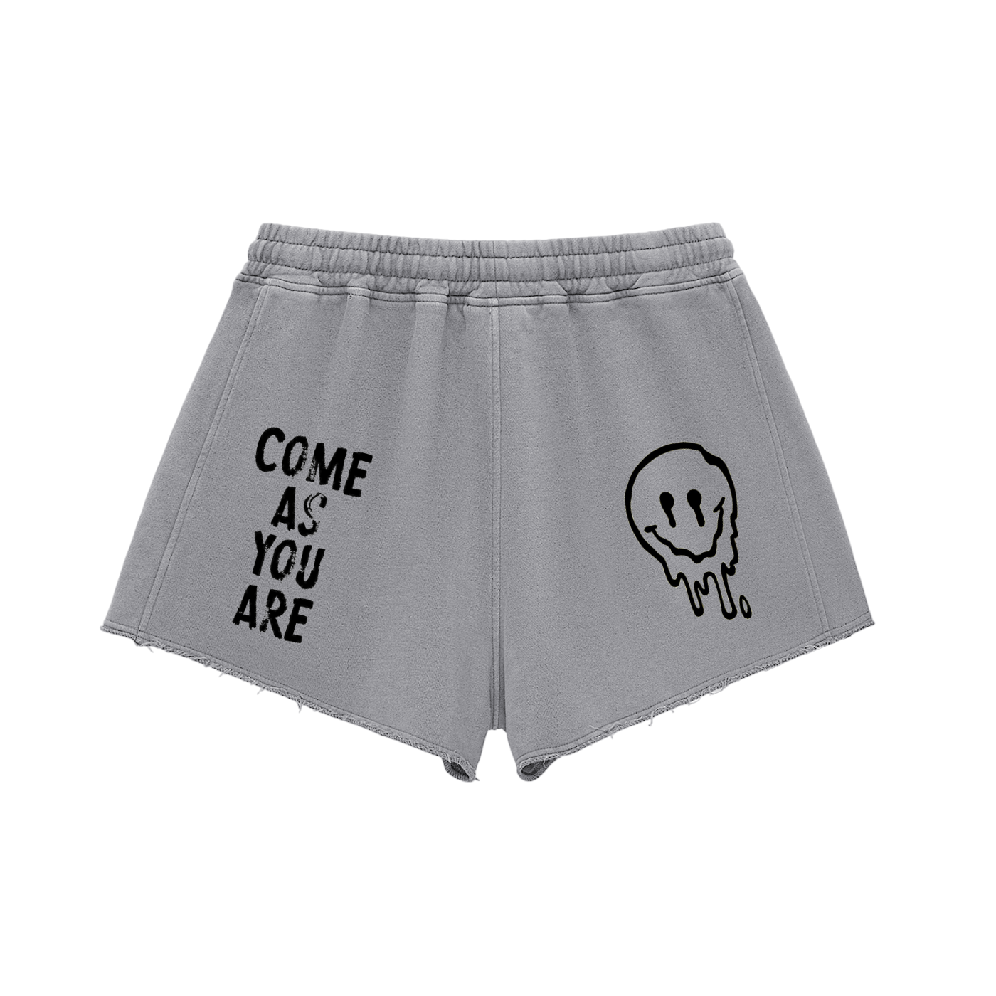 Snow Washed Raw Edge Drawstring Shorts