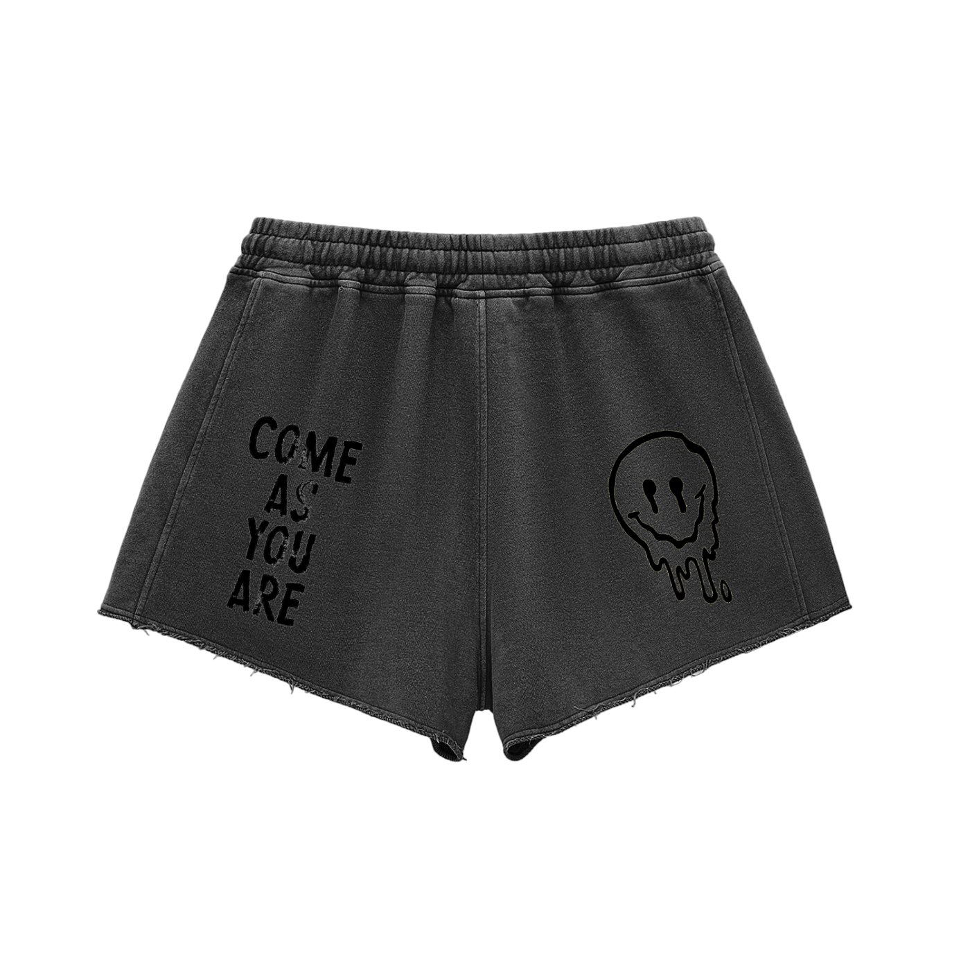 Snow Washed Raw Edge Drawstring Shorts