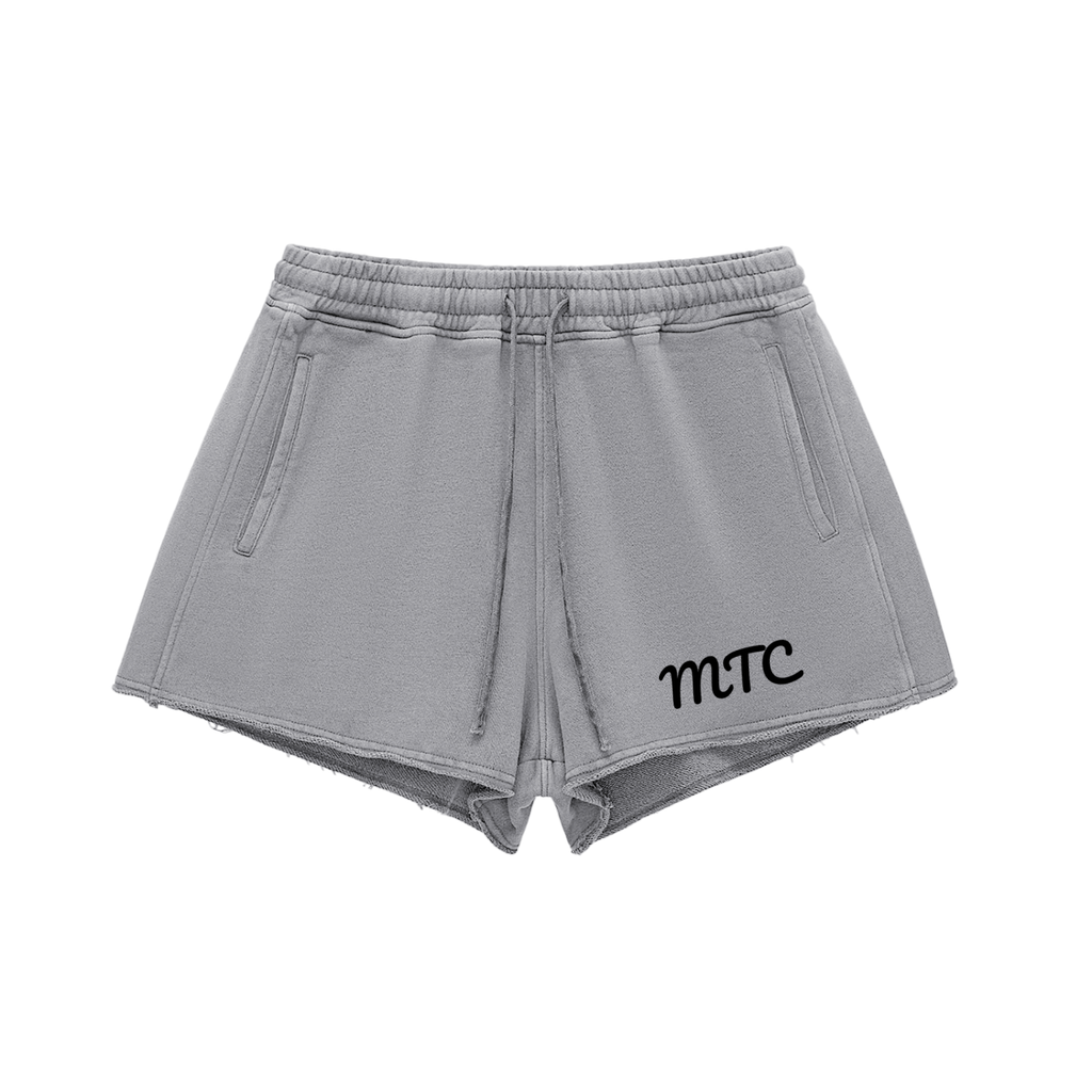 Snow Washed Raw Edge Drawstring Shorts