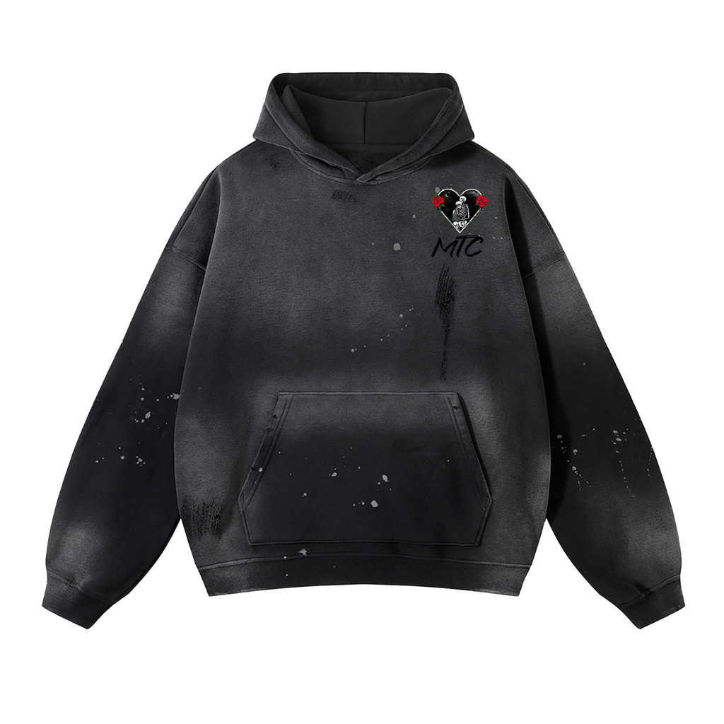 Vintage Washed Frayed Fleece Hoodie